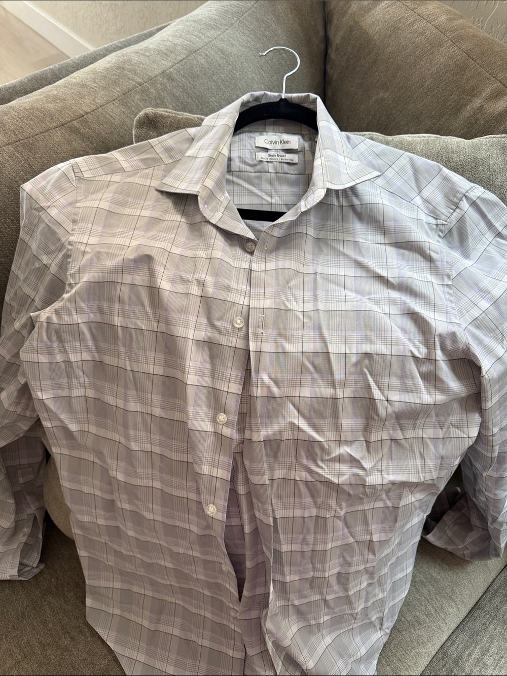 Calvin Klein Men's Light Gray Plaid Dress Shirt